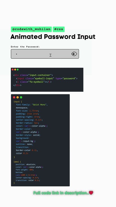 Animated Password Reveal #codewith_muhilan #css #coding - YouTube