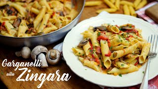 Pasta con Pimientos y Champiñones a la &quot;Gitana&quot; (Garganelli alla Zíngara)