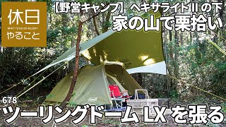 678【野営キャンプ】家の山で栗拾い、コールマン(Coleman) タープ ヘキサライトIIの下に、テント ツーリングドームLXを張る