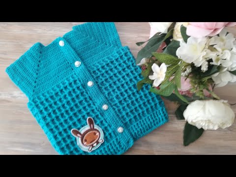 YENİ BEBEK YELEKLERİ MODELİ 1YUMAK İPLE  TIĞDA WAFFLE KOLAY  BEBEK YELEĞİ (2 PART) KNITTING/CROCHET