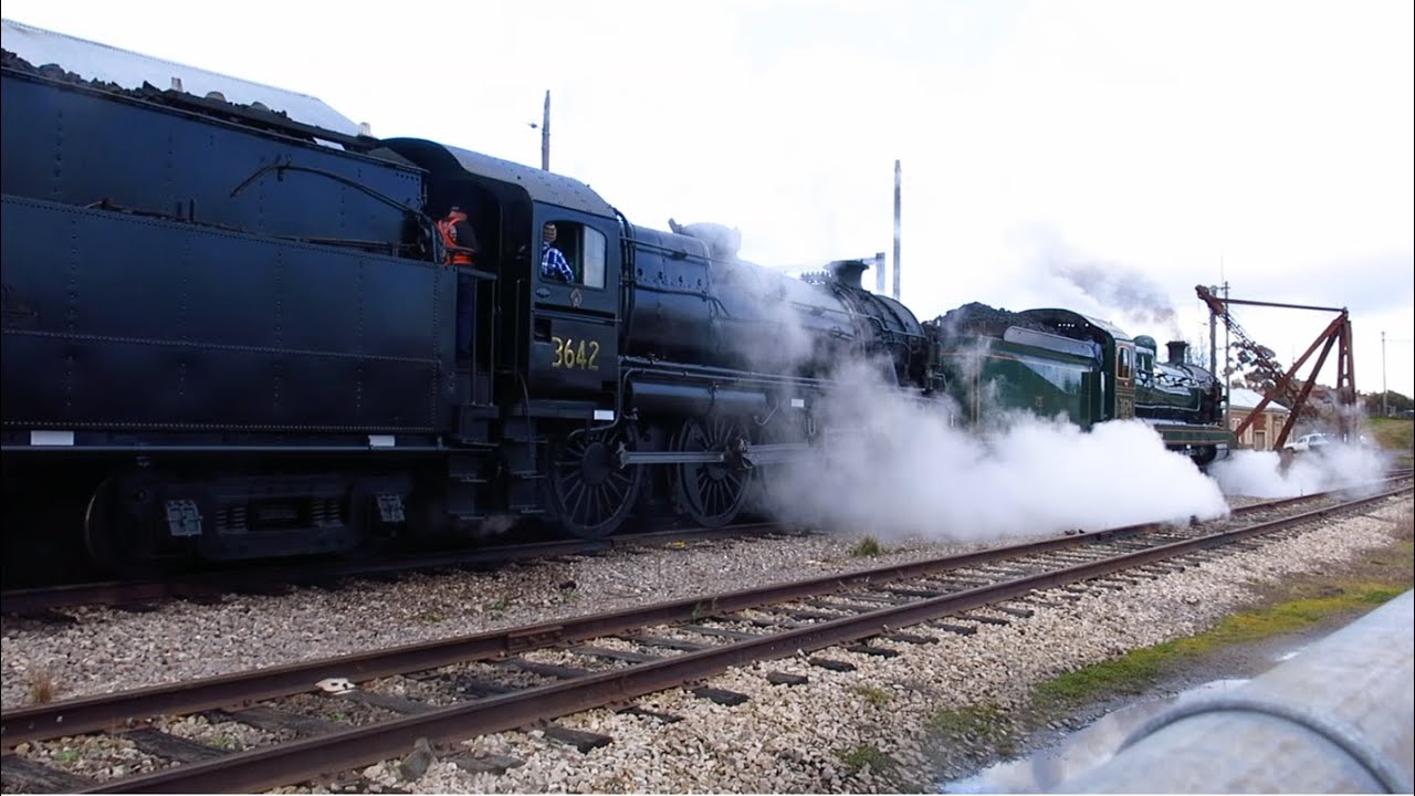 NSWGR 3642 and 3526 working up a head of steam - YouTube