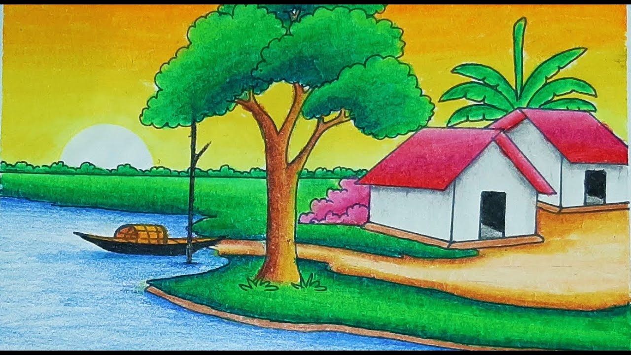 Scenery Drawing | Landscape Drawing Easy - Drawing Class- 26 - YouTube