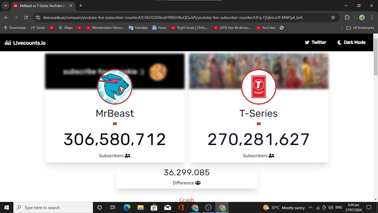 MrBeast VS T-Series Live Subscriber Count - YouTube