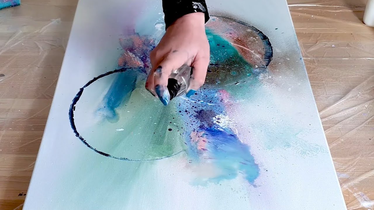 Acrylic Abstract Painting Demo - Spraypaint, Pots & Acrylics - Watercolor  look painting 