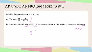 AP Calculus AB 2005 Form B 5C | Horizontal Tangent Lines Made Easy! #horizontaltangentline