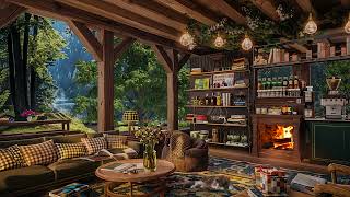 Soothing Jazz Piano Music for Working, Studying, Relaxing ☕Warm, Peaceful, Lively Wooden House Space