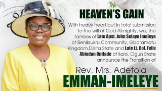 SERVICE OF SONGS FOR LATE REV. MRS. ADETOLA EMMAN IMELEYE AT FOURSQUARE CHURCH WARRI