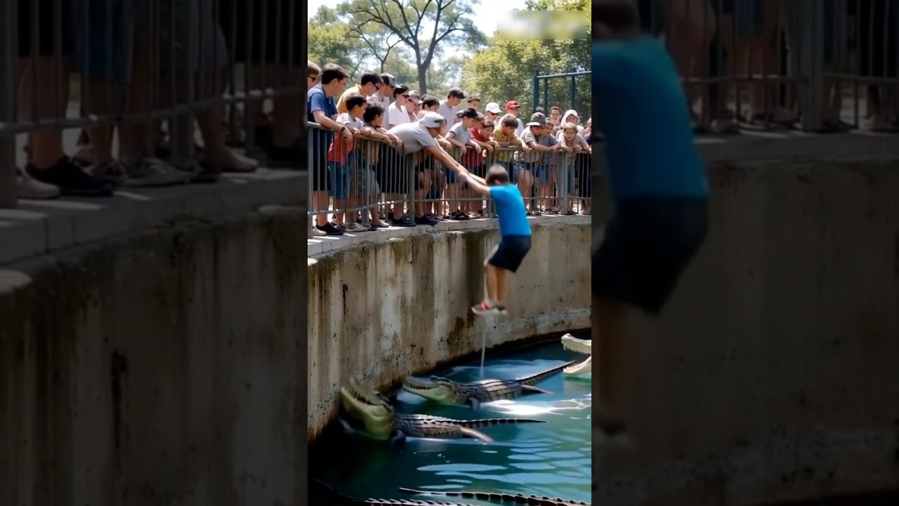 TERRIFYING FALL! BOY PLUNGES INTO CROCODILE POOL! 
