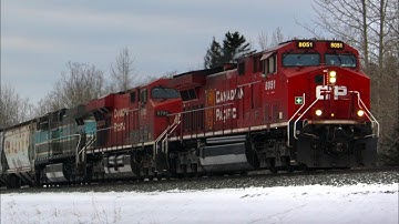 Rare!!! CEFX/CMQ 1002!!!! CP 8051, CP 8781 and CEFX 1002 lead Rerouted CP 368 past Canmore, Alberta