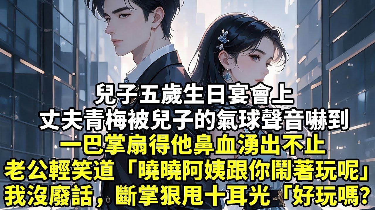 兒子五歲生日宴會上丈夫青梅被兒子的氣球聲音嚇到一巴掌扇得他鼻血湧出不止老公輕笑道「曉曉阿姨跟你鬧著玩呢」我沒廢話，斷掌狠甩十耳光「好玩嗎？」#現實情感#豪門言情#為人處世