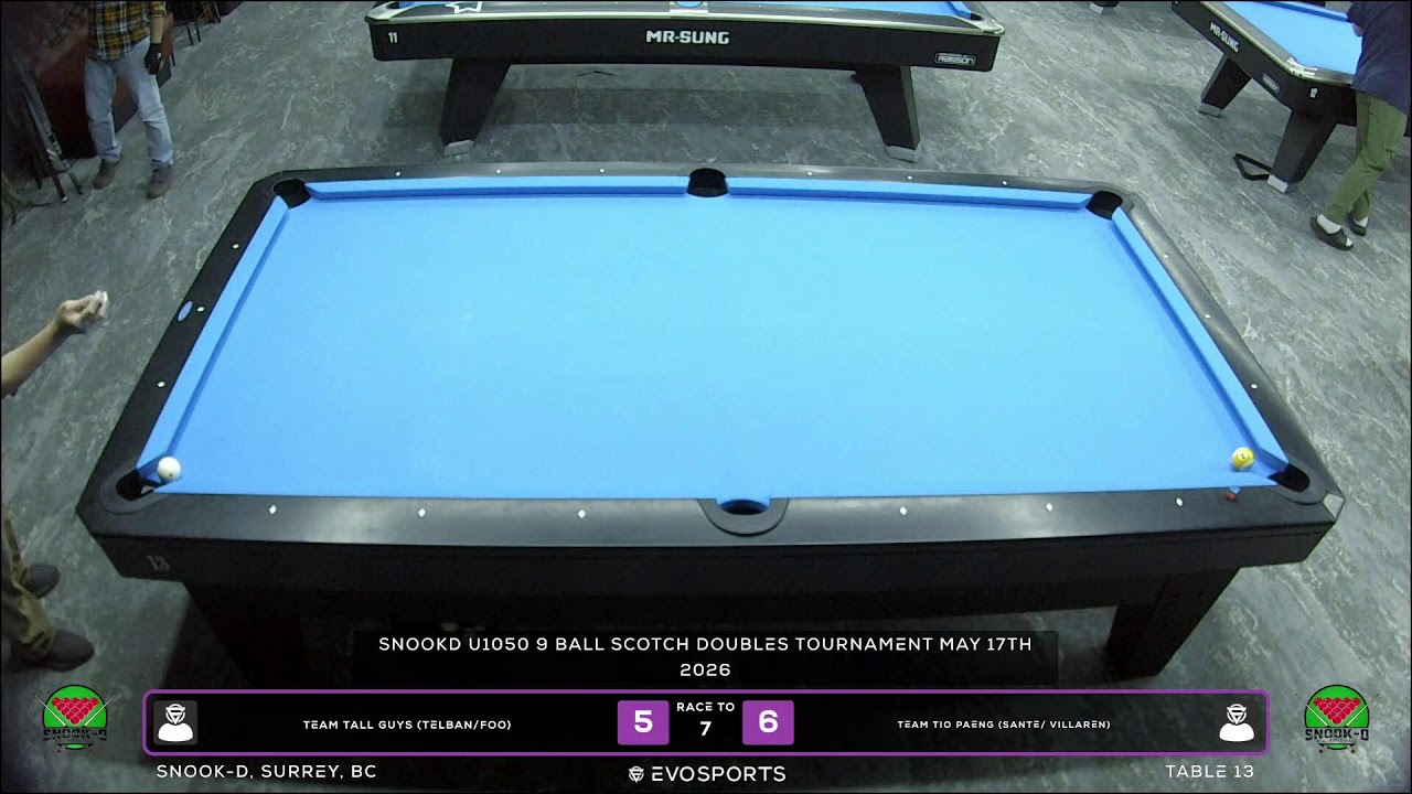 Image of video the TEAM TALL GUYS (TELBAN/FOO) vs TEAM TIO PAENG (SANTE/ VILLAREN) - SNOOK-D - TABLE 13 | EvoSports 2