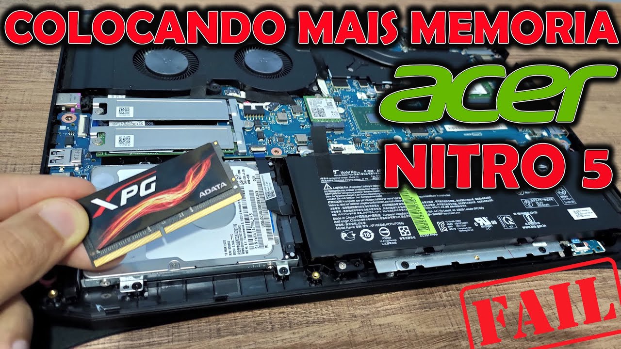 COMO INSTALAR MAIS MEMORIA RAM ACER NITRO 5 (2020) AN515-54 - UPGRADE DEU  RUIM - YouTube