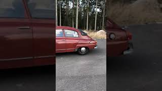 Saab 96 V4 1975. Walk around and engine sound.