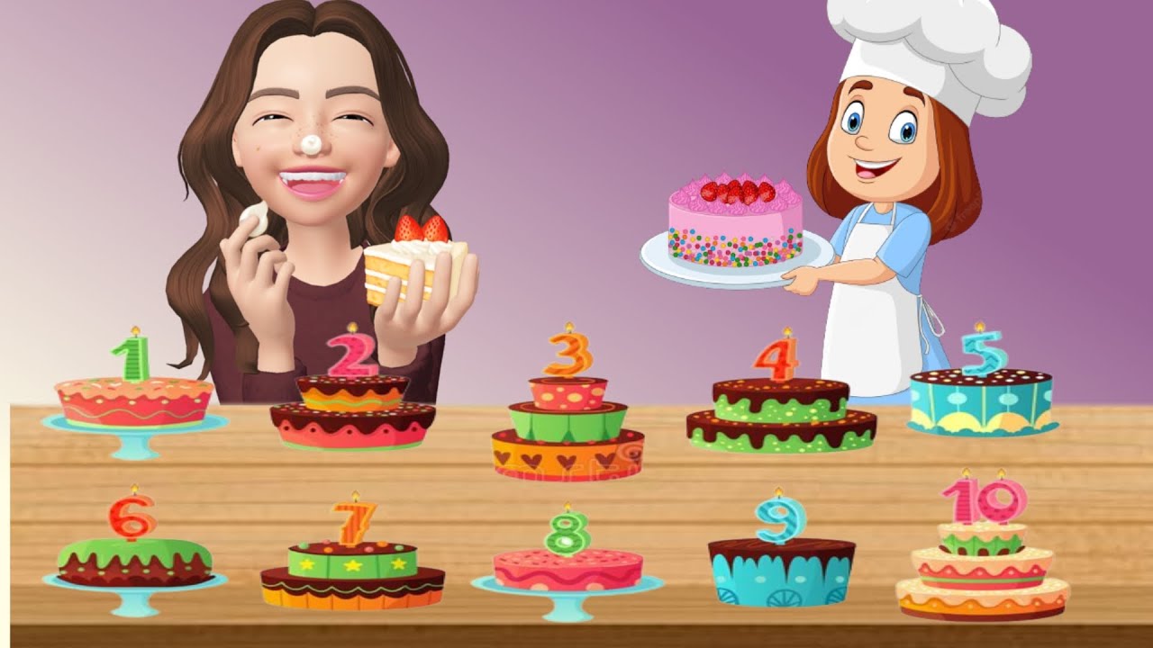 kids learn number with funny food| fun play counting 1 to 10 number| decorate the birthday cake.