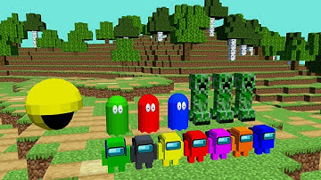 Pacman Ghosts , Minecraft Creepers and Among us Crewmates in Android Phone 3D animation video