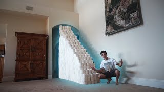 BUILDING A TOILET PAPER STAIRCASE!! (ATTEMPTING TO CLIMB UP)