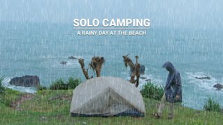 Solo Camping: In the rain at night on the edge of a cliff near the ocean