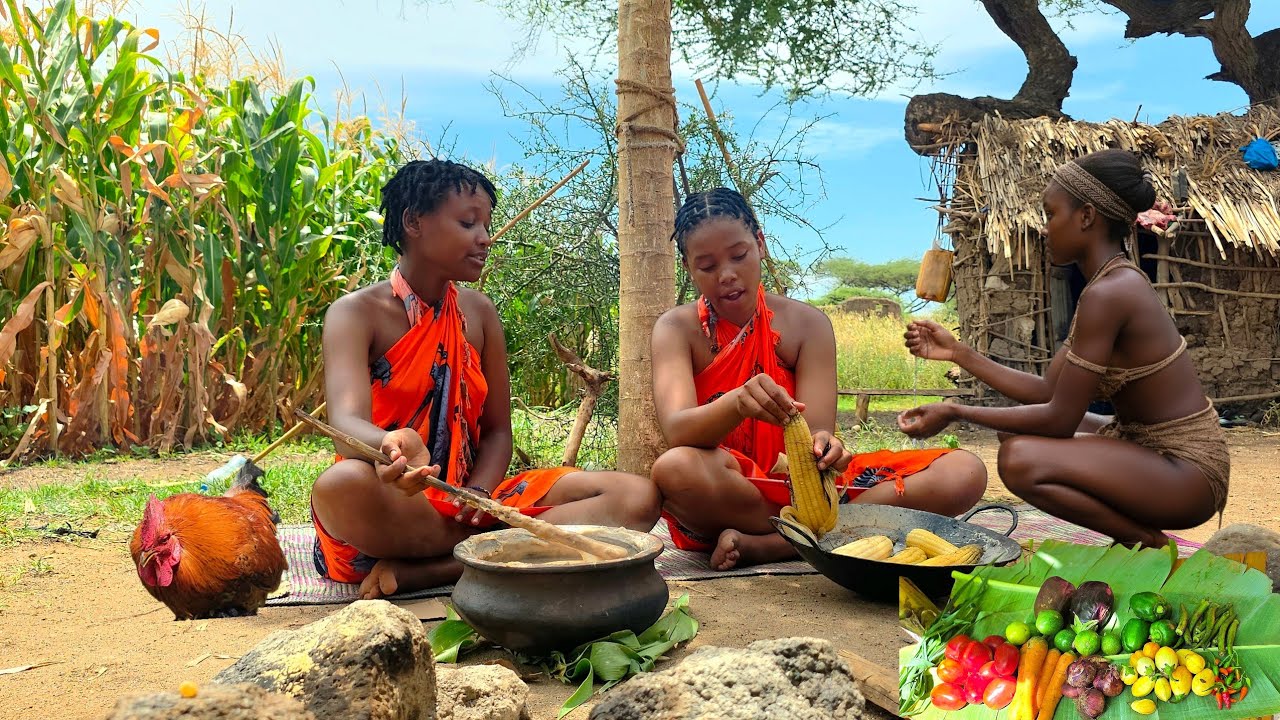  African Village Life With No Expenses,Cooking Organic Recipe With Our Youngest Co-Wives Of One