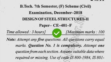 2018 Dec Mdu BTech Civil 7th Sem Design of Steel Structure Question Paper