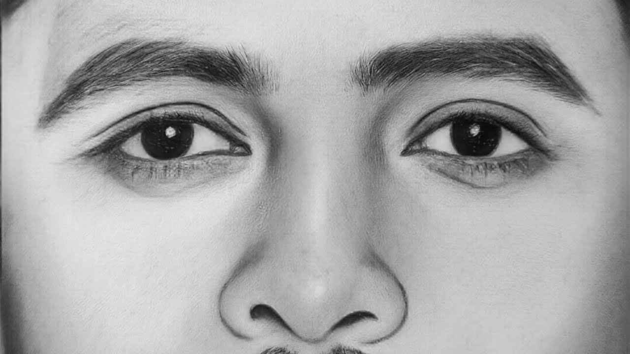 Realistic Eyes and nose drawing tutorial | DrawAnk