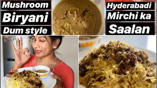DIML||Dum style Mushroom biryani||Mirchi ka salan||Rice cooker recipe||Ashtrixx||Telugu||Easy