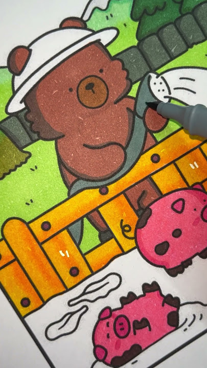 Bear Farmer & Piggy Spa Time 🐷💦 | Cute Aesthetic Coloring #shorts  #trending