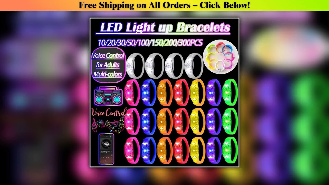 20-300PCS Music&Sound Activated Light UP Bracelets Voice Control Glow in the Dark Bracelets