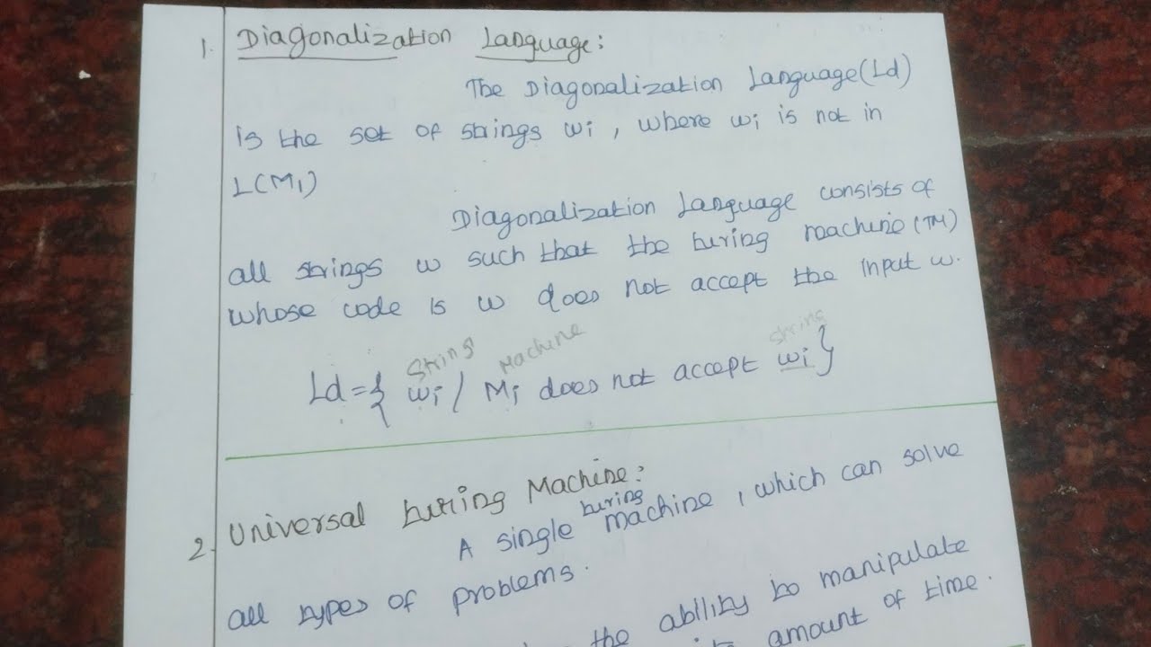 Quring Machine Problems Unit 5 - 2 Mark | Diagonalization Language | Universal Turing Machine ...