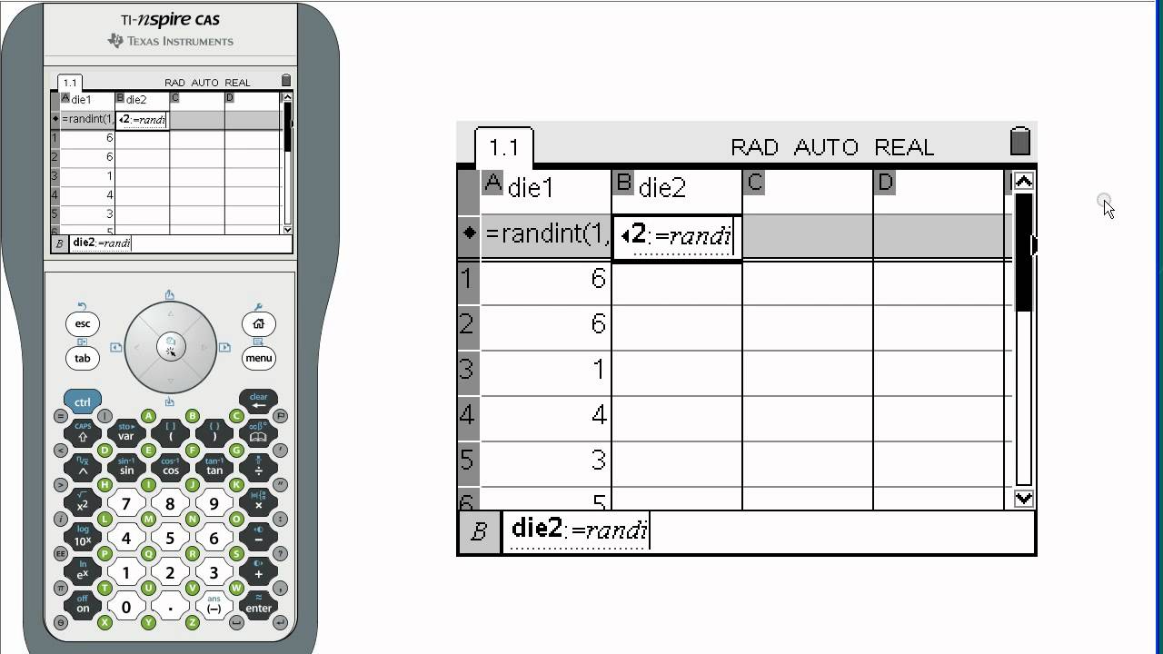Sum of 2 dice sim using TI nSpire CAS Calculator - YouTube