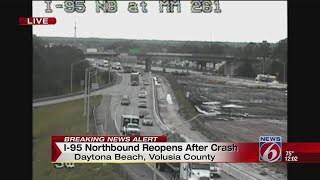 Tour bus crash blocks I-95 in Daytona Beach