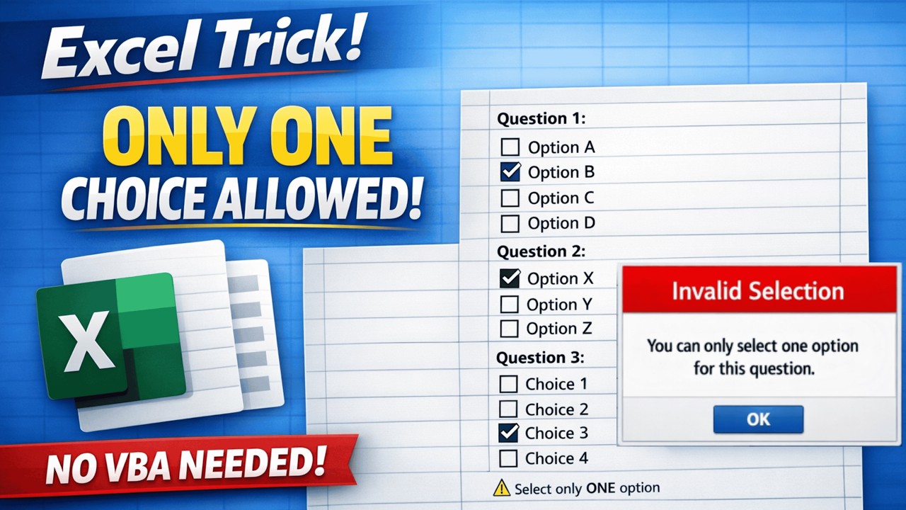 Checkbox Select One How to Allow ONLY ONE Checkbox Selection in Excel (No VBA!) - YouTube