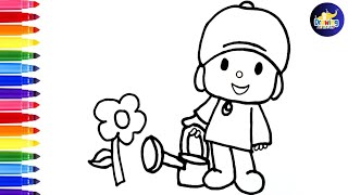 Dibuja Y Colorea A Pocoyó Regando Una Linda Flordibujos Para Niños -Felices