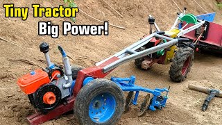 Mini DIY Tractor Plows Dry Rice Field | Tiny Farming Machine in Action