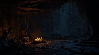 Deep Sleep in a Cozy Rainy Thunder Cave Bonfire Sounds and for Stress Relief, Peaceful Deep Sleep