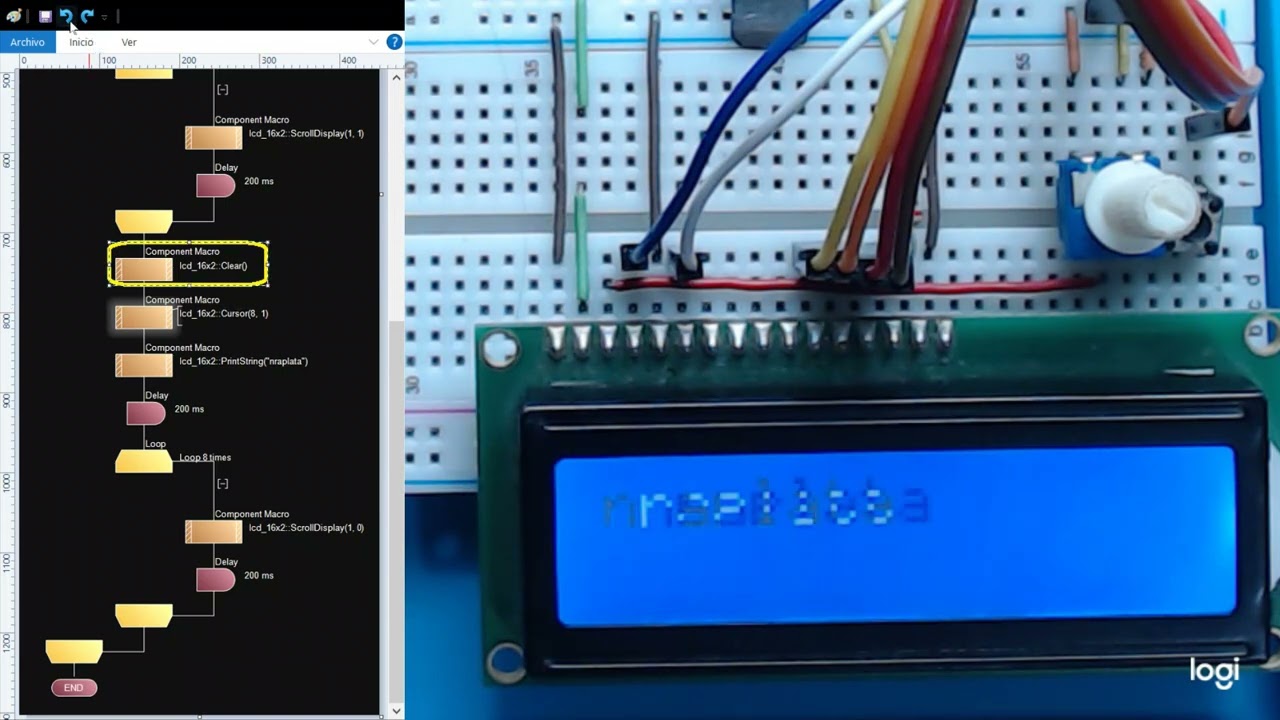 Flowcode | Arduino: Prueba de pantalla LCD con desplazamiento