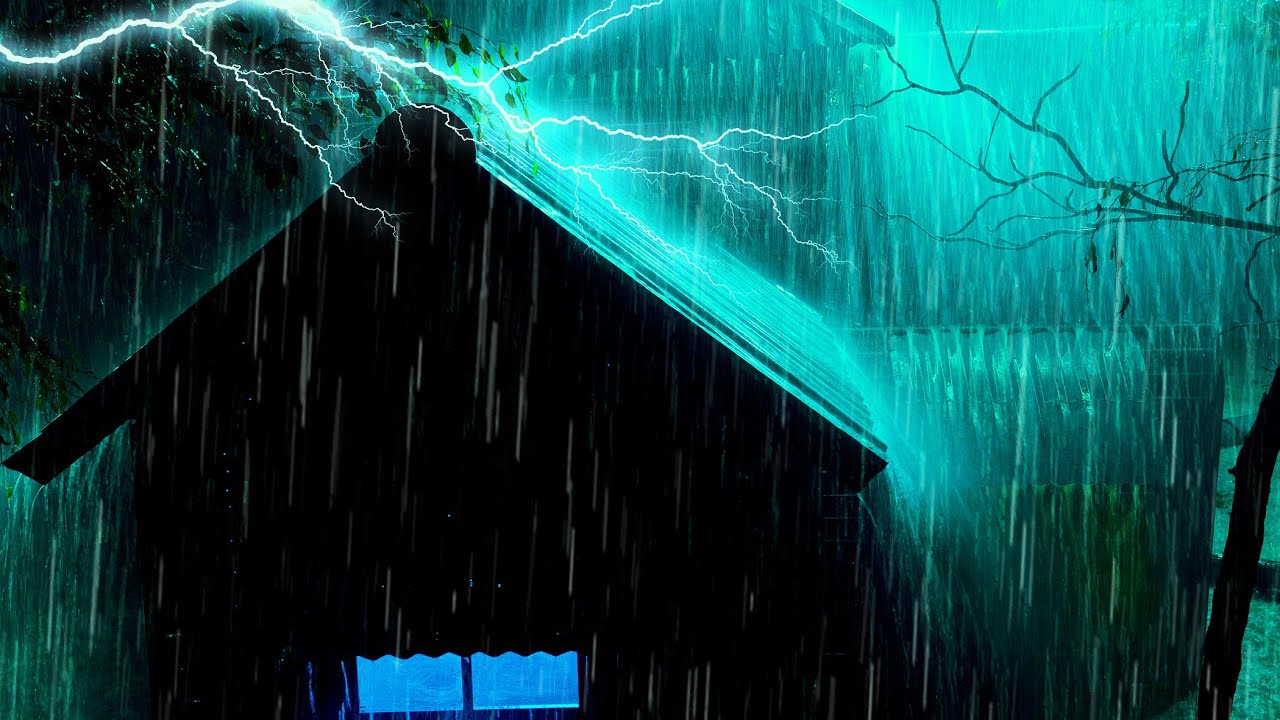 Cure Insomnia in 5 Minutes with Pouring Rain & Thunder Roaring on Old Tin Roof at Night
