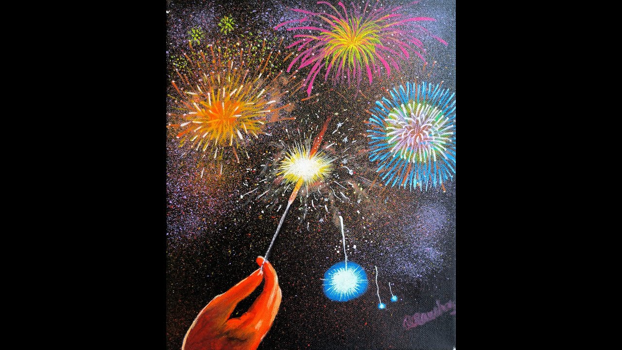 Firework / Sparkler Painting with acrylic color on canvas board/ Step by Step