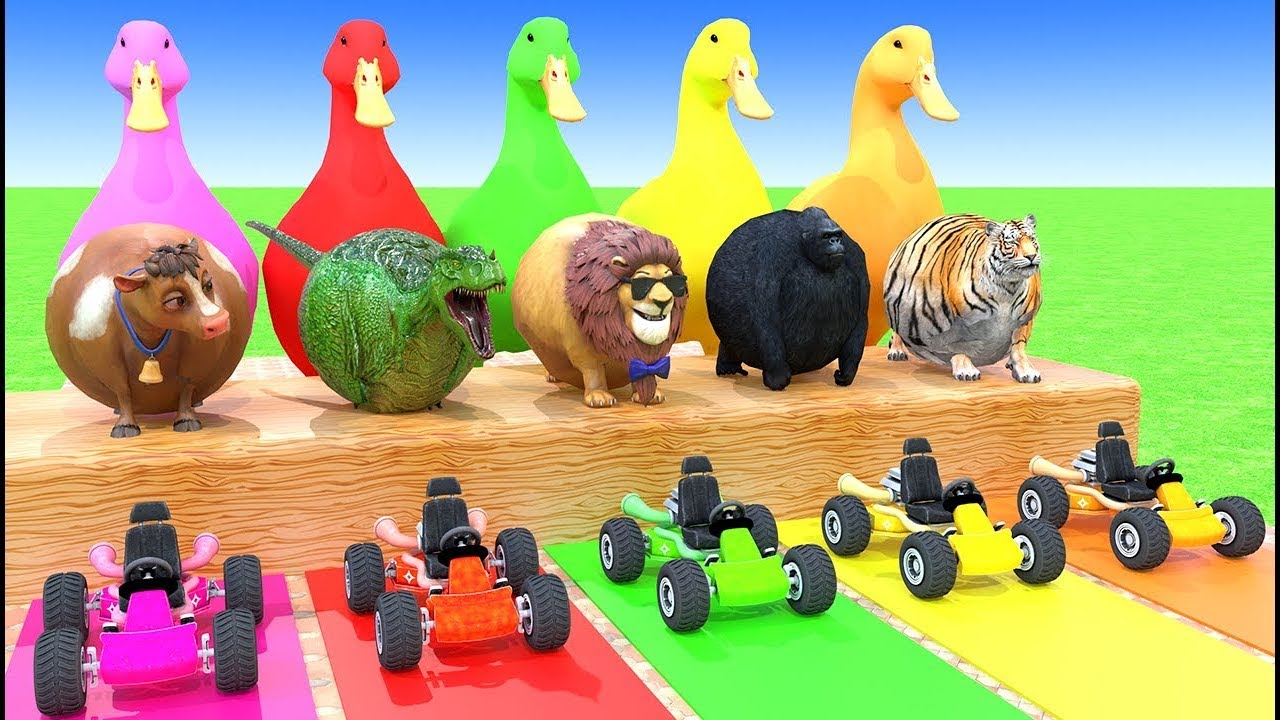 Long Slide Game With Elephant Gorilla Buffalo Hippopotamus Tiger 🐘🦍 | Funny 3D Animal Game