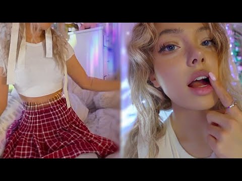 ASMR Soft Face, Lip and Body Tracing | Teeth Tapping (ft. thigh highs, skirt scratching) 🍓