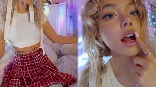 ASMR Soft Face, Lip and Body Tracing | Teeth Tapping (ft. thigh highs, skirt scratching) 🍓