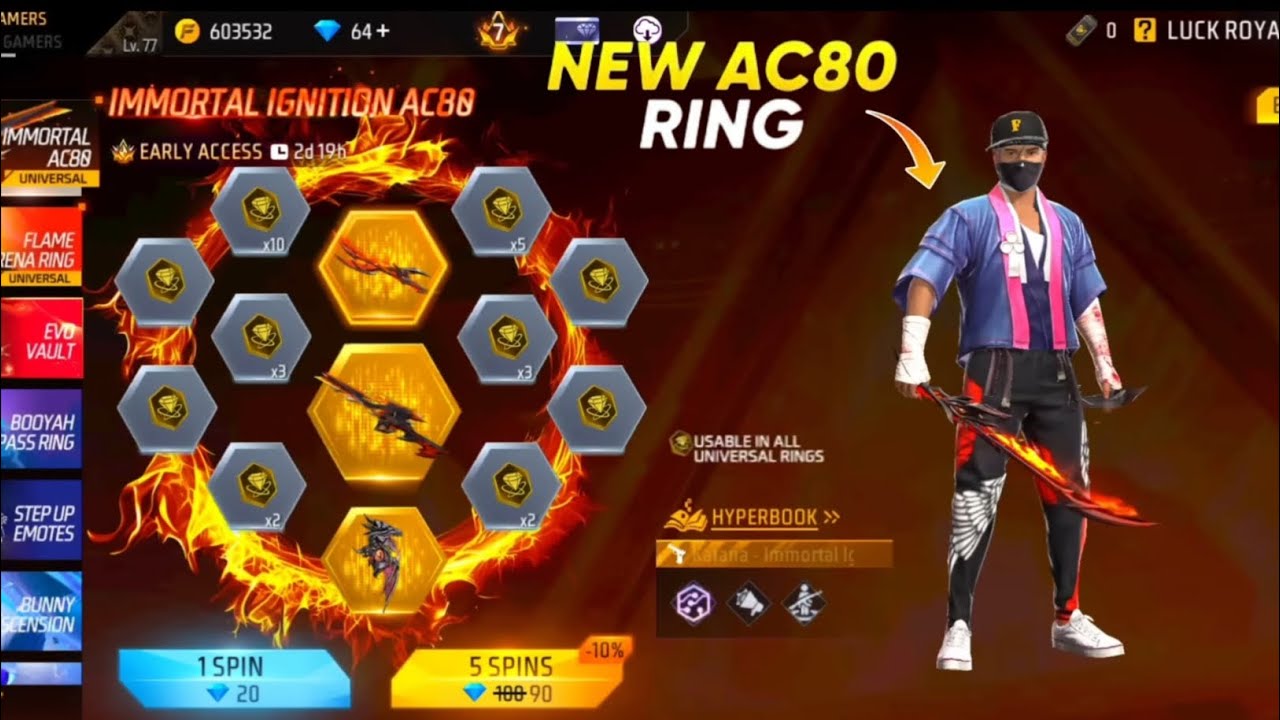 IMMORTAL IGNITION AC80 RING EVENT l FREE FIRE NEW EVENT | FF EVENT 