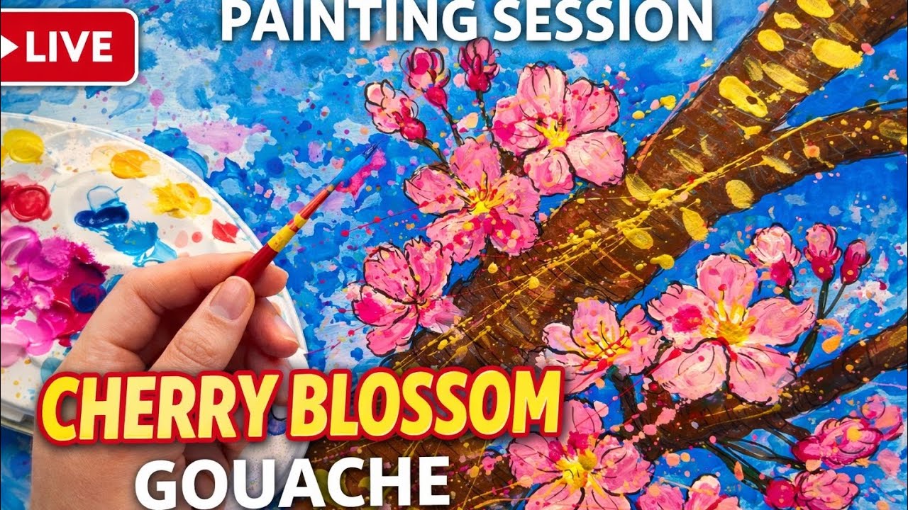 Live painting cherry blossom tree #livestream #live #livepainting #subscribe