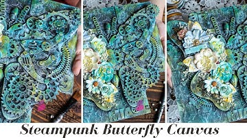 Steampunk Butterfly Canvas | Butterfly Mixed Media Canvas | Creative ideas using chipboard cutouts