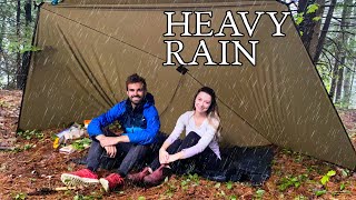 Tarp Camping in Heavy Rain (Pushing GF To Her Limit) | Foraging Wild Vegetables For Dinner