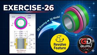 Solidworks Exercise 26 2D Drawing To 3D Model Step-By-Step Solidworks Tutorial Mechanical Cad