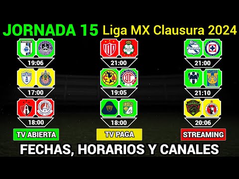 FECHAS, HORARIOS y CANALES CONFIRMADOS para los PARTIDOS de la JORNADA 15 Liga MX CLAUSURA 2024 @Dani_Fut