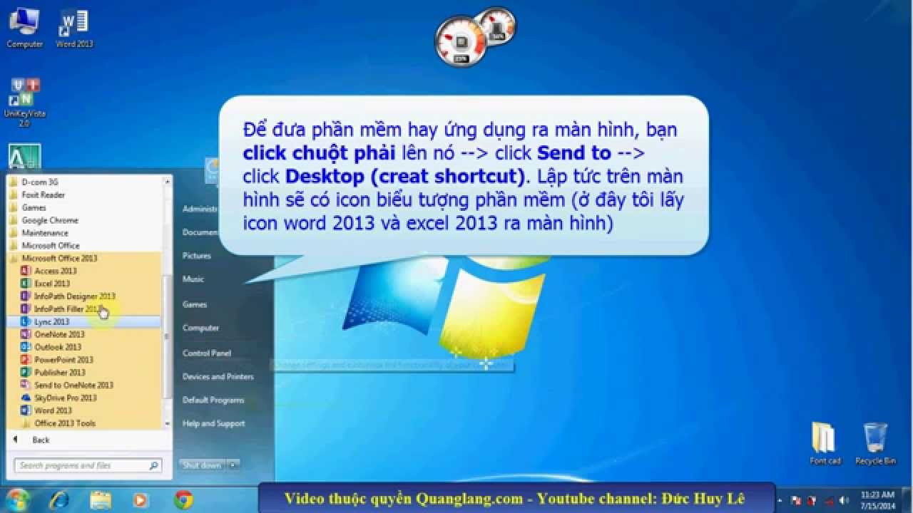 Đưa icon biểu tượng ra màn hình Desktop Win 7 - YouTube