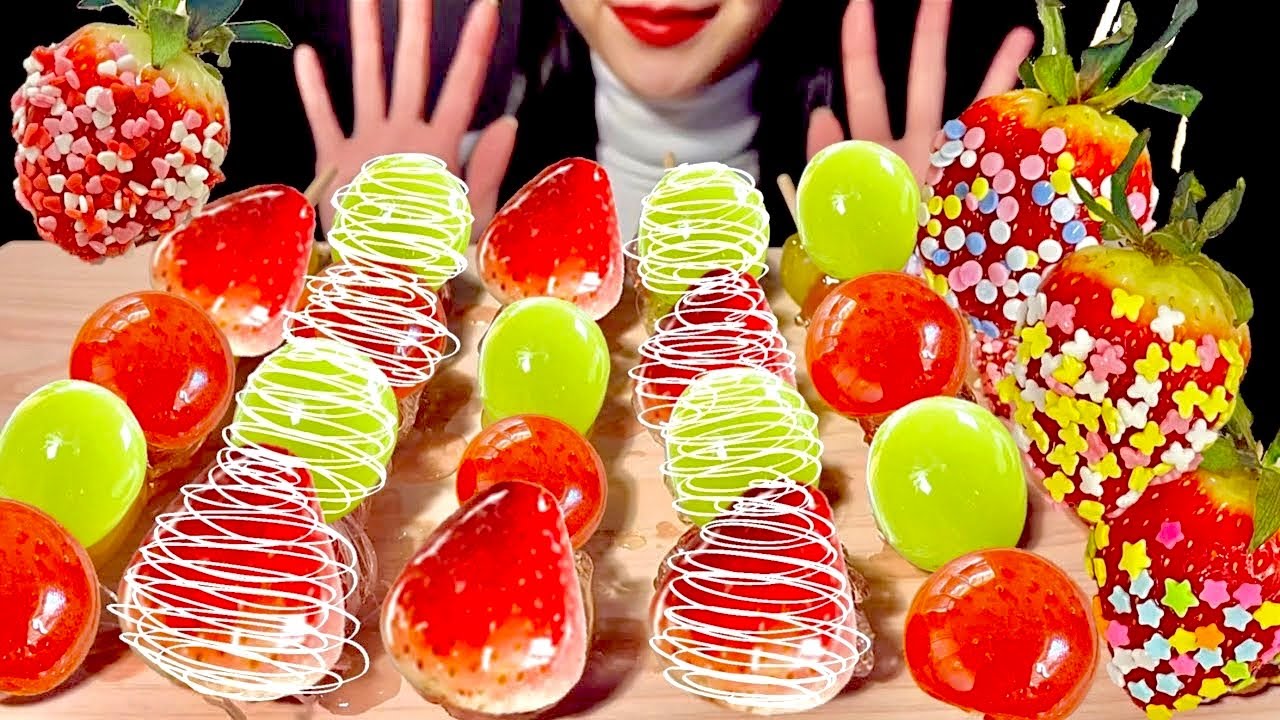 ASMR🍓🍡) Видео о поедании фруктов с сахаром *CANDIED FRUITS* TANGHULU EATING SHOW SOUNDS MUKBANG