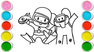 Pocoyo And Elly Diving In The Sea Drawing, Painting & Coloring For Kids And Toddlers Easy Art