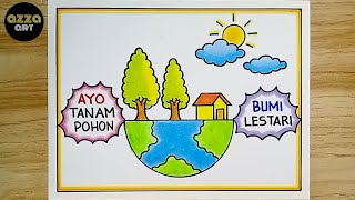 Cara Membuat Poster Menanam Pohon - Menggambar Poster Ayo Menanam Pohon - Gambar Poster Lingkungan